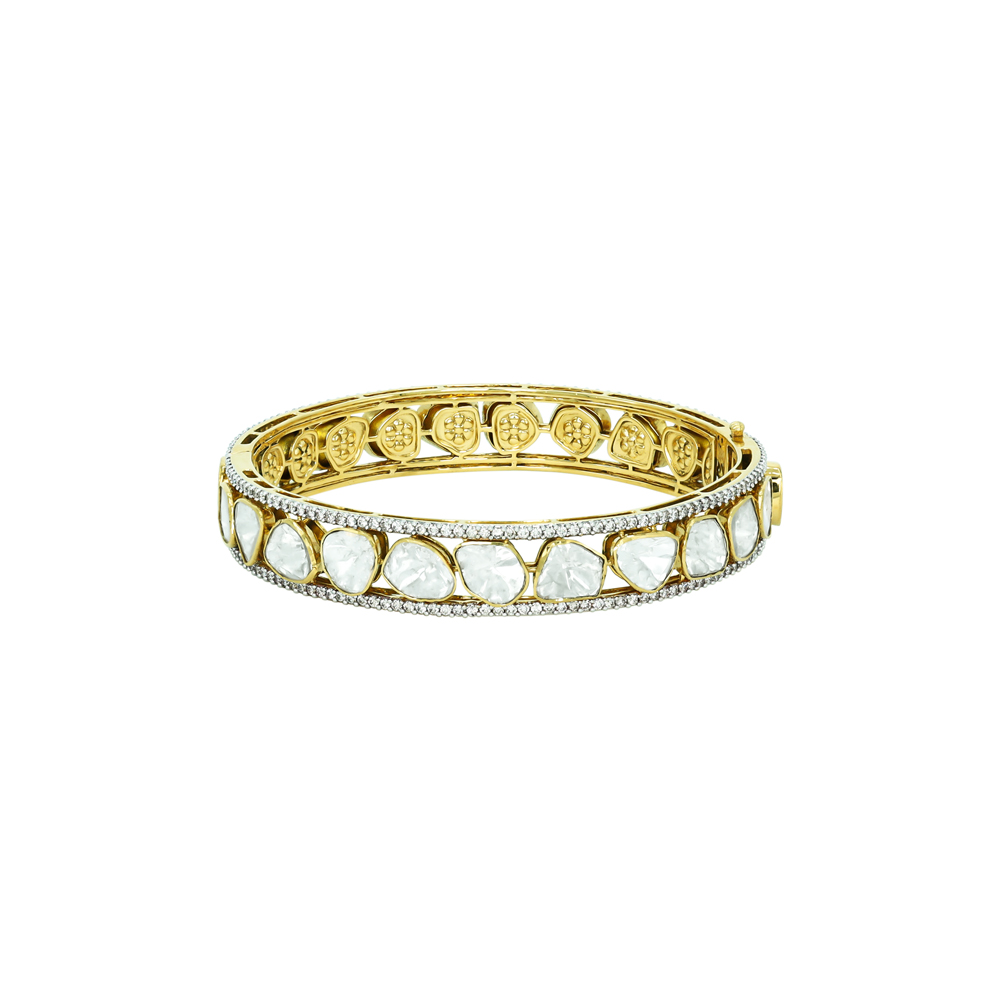 Linear Polki Bangle with Full-Cut Diamond Borders